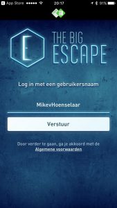 Kies je gebruikesnaam in The Big Escape applicatie