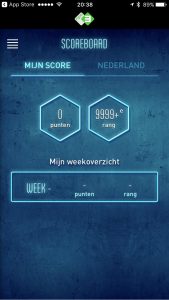 Spelerdashboard van The Big Escape applicatie